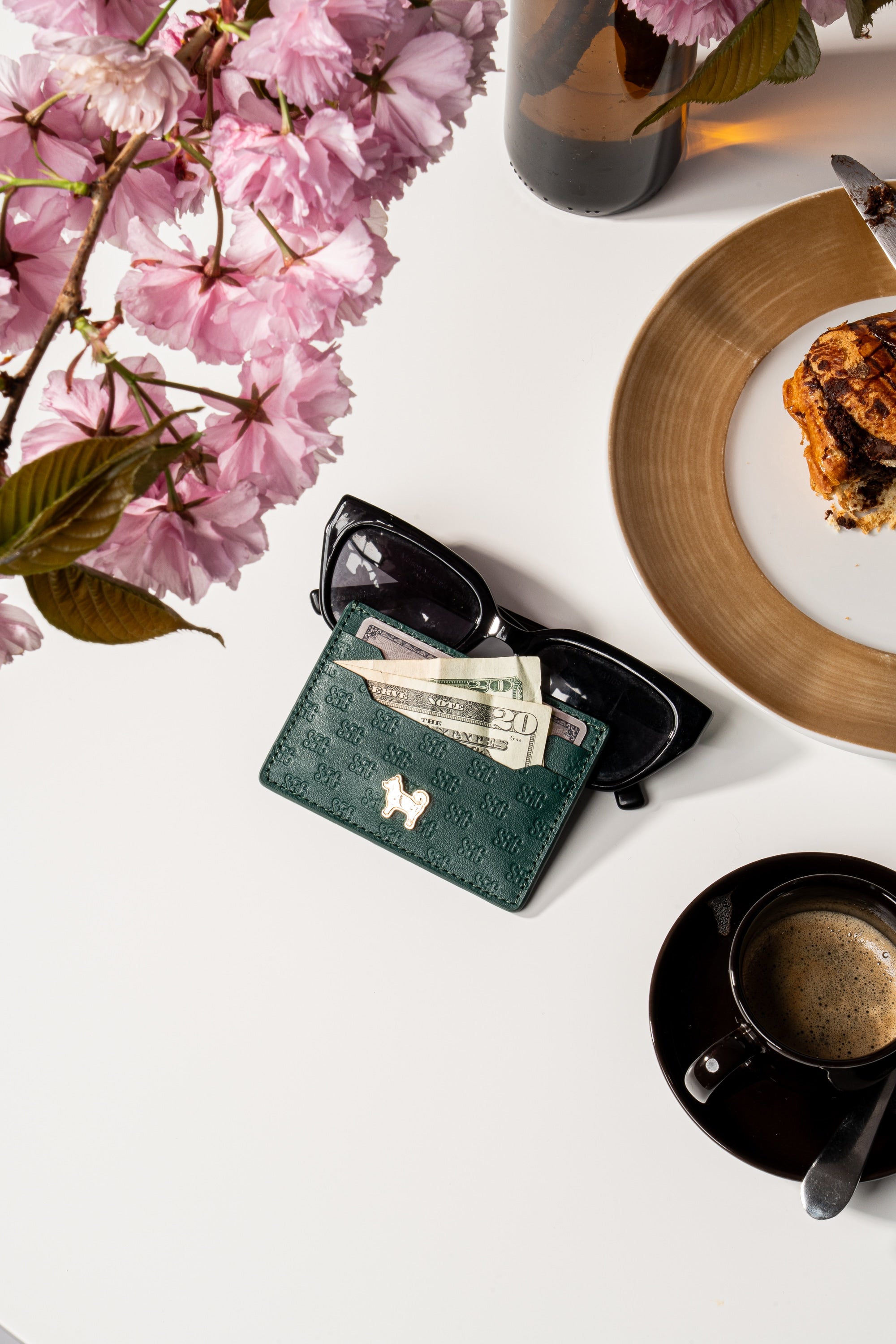 SC Monogram Italian Calf Leather Cardholder Wallet - Forest Green