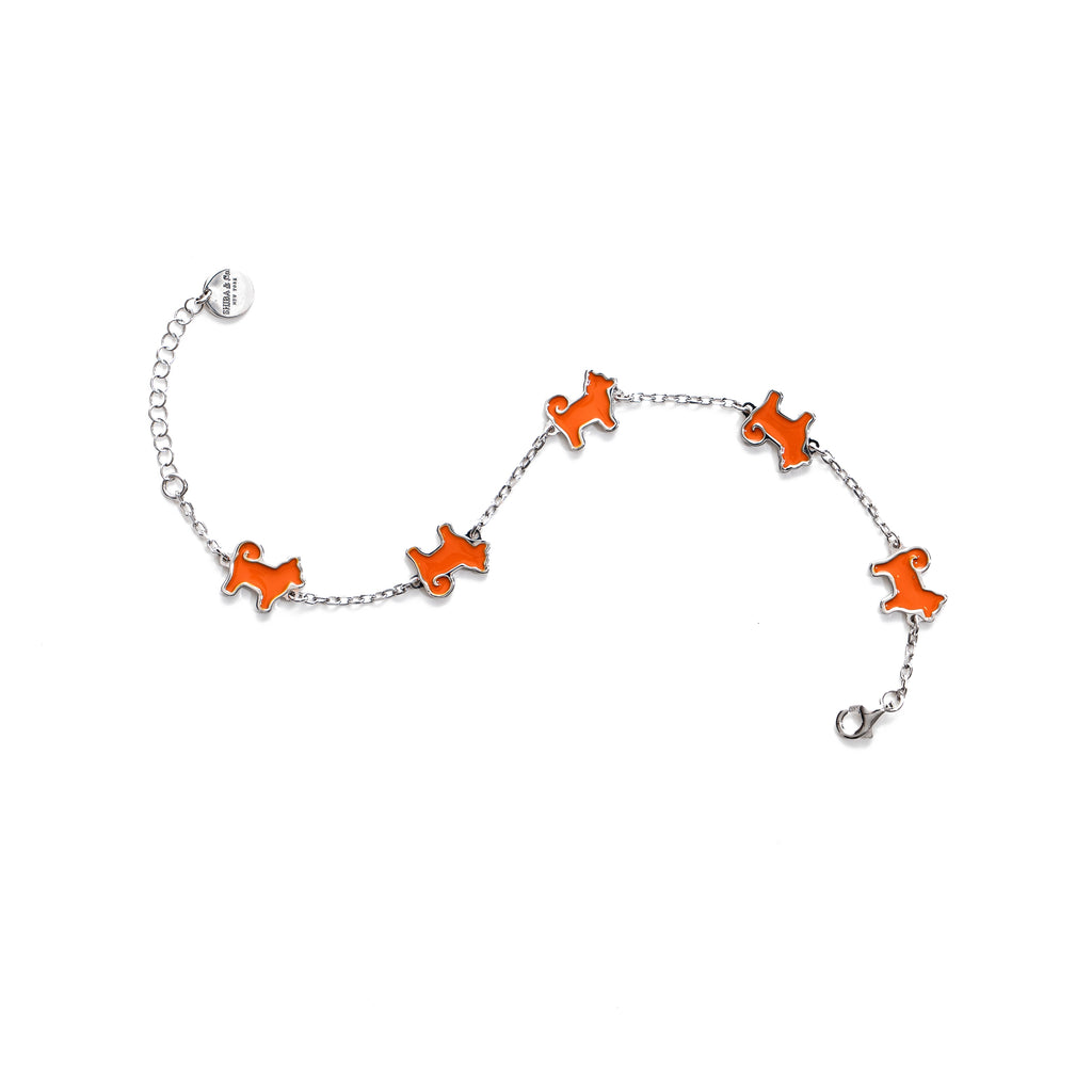 Shiba Inu Dog Bracelet – 925 Sterling Silver, Iconic Orange