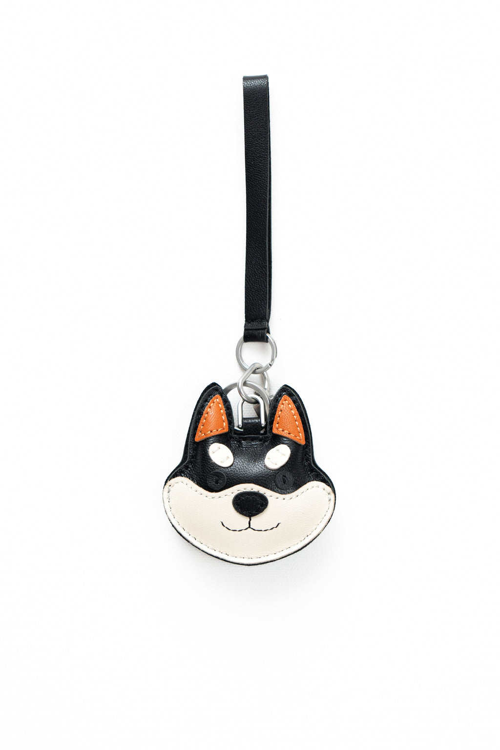 Shiba Inu Bag Charm In Italian Leather - Black and Tan