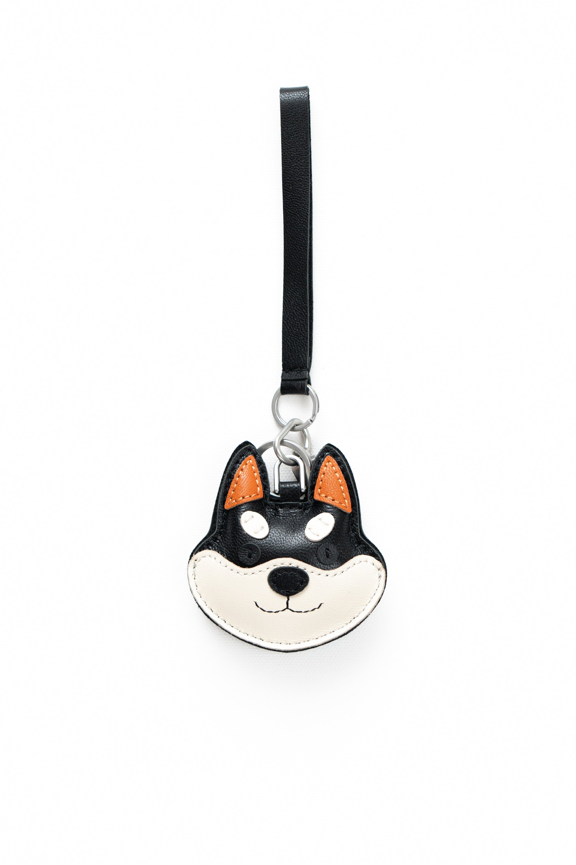 Shiba Inu Bag Charm In Italian Leather - Black and Tan
