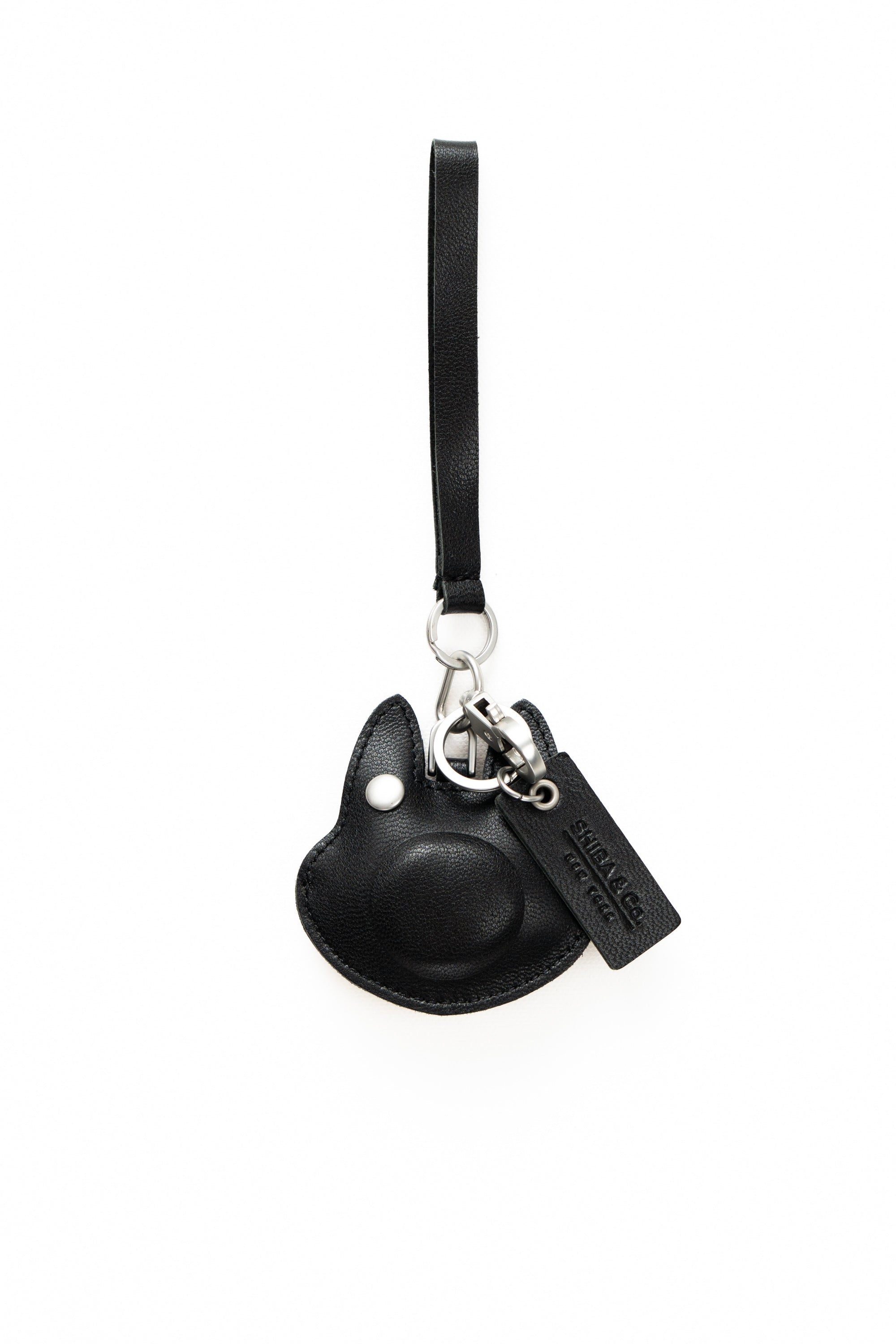 Shiba Inu Bag Charm In Italian Leather - Black and Tan