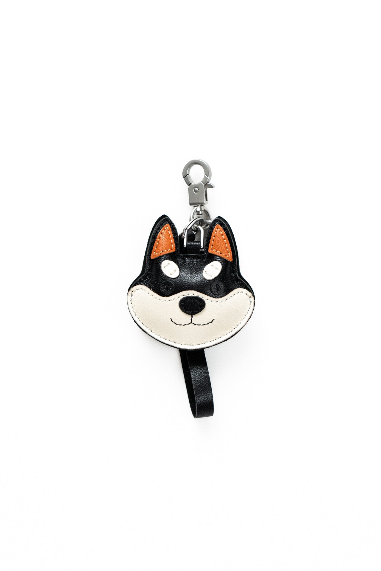 Shiba Inu Bag Charm In Italian Leather - Black and Tan