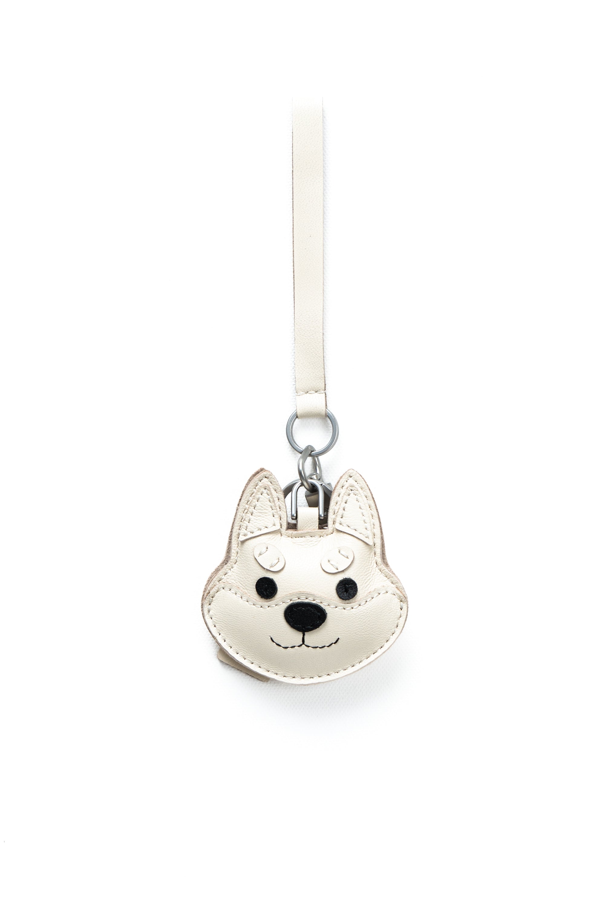 Shiba Inu Bag Charm In Italian Leather - Cream White