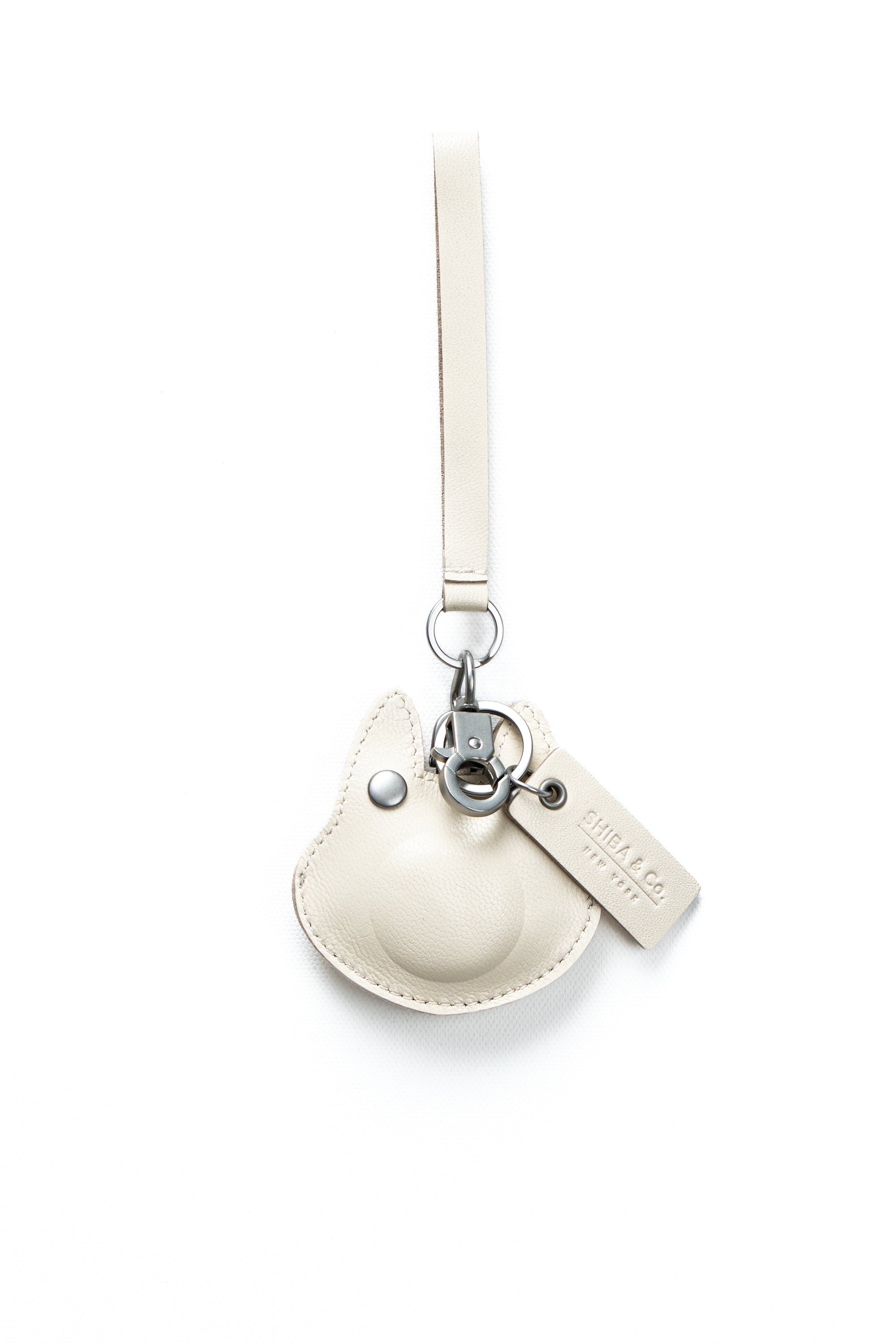 Shiba Inu Bag Charm In Italian Leather - Cream White