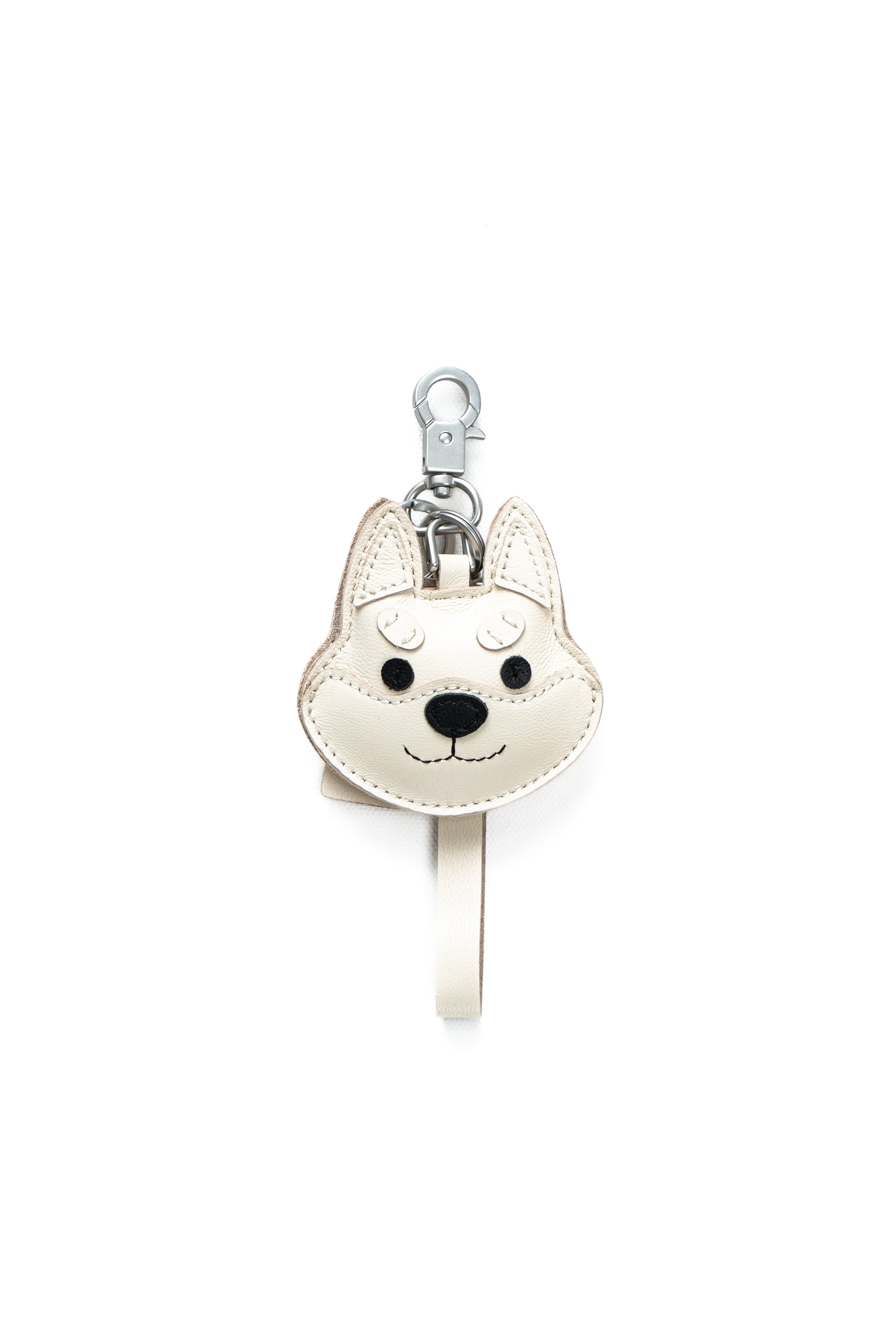 Shiba Inu Bag Charm In Italian Leather - Cream White