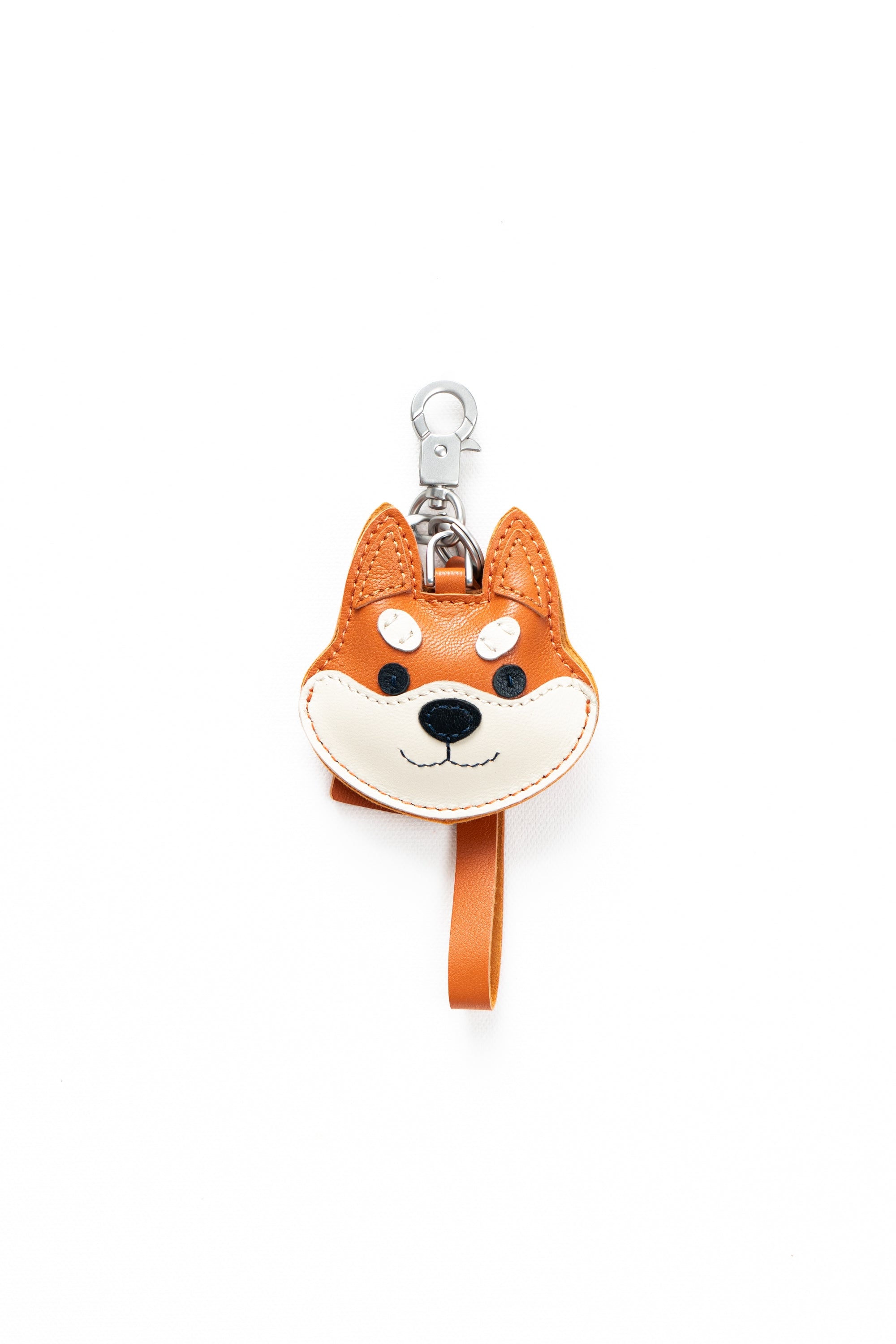 Shiba Inu Bag Charm In Italian Leather - Red Orange
