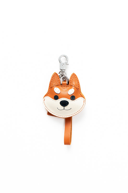 Shiba Inu Bag Charm In Italian Leather - Red