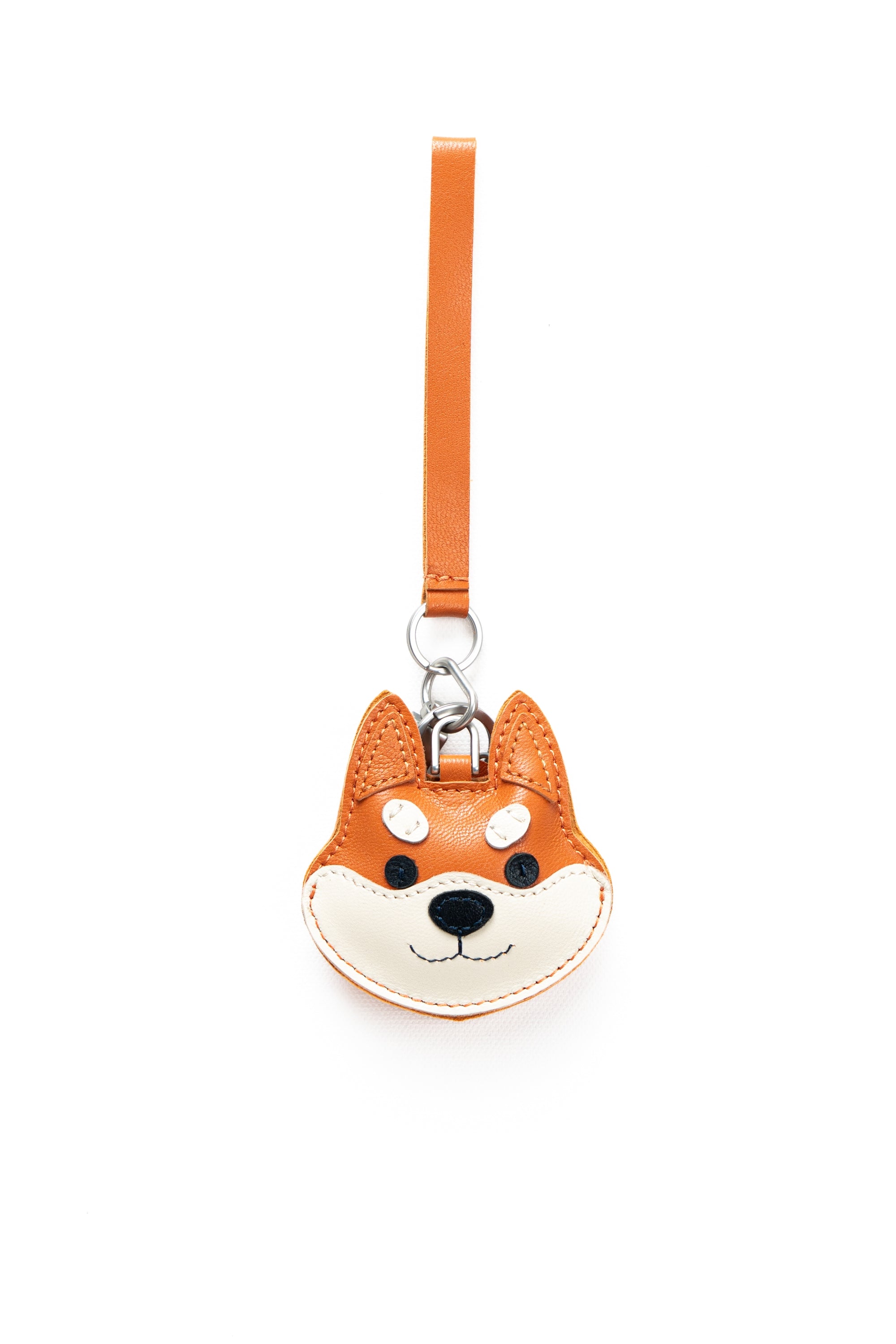 Shiba Inu Bag Charm In Italian Leather - Red Orange