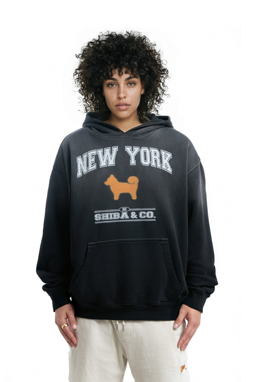 My Precious New York Shiba Oversized Sunfade Hoodie - Black