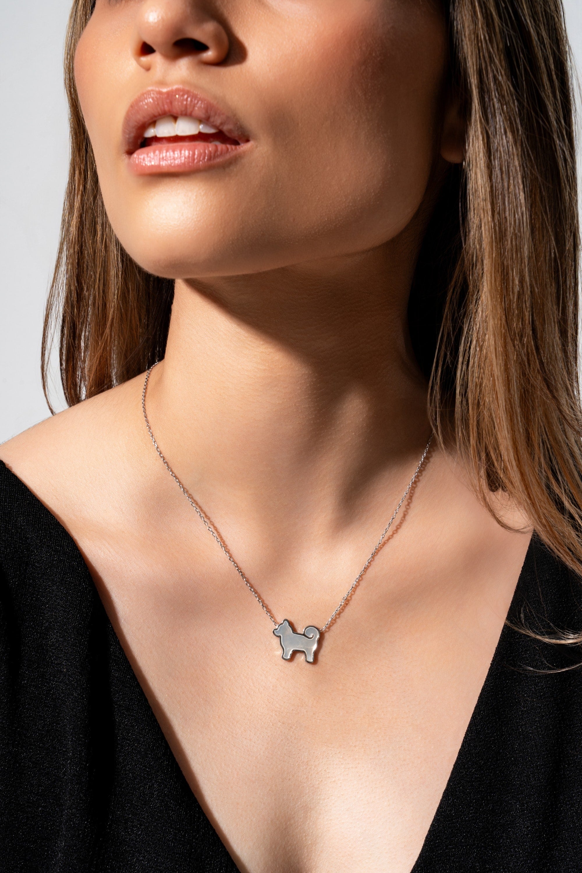 Shiba Inu Dog Pendant - 925 Sterling Silver - Mother Of Pearl
