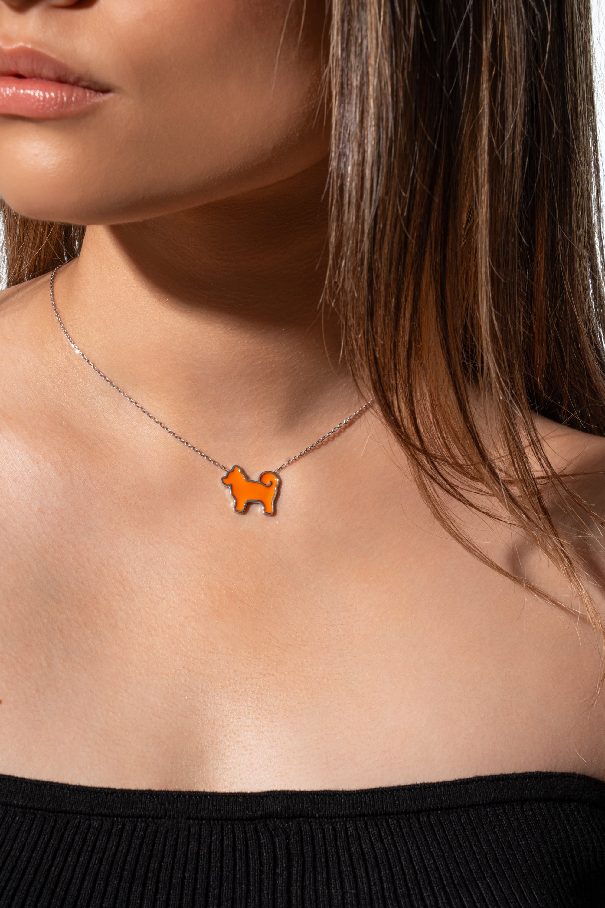 Shiba Inu Dog Pendant - 925 Sterling Silver - Iconic Orange