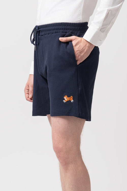 Club Shiba Inu Dog Embroidered 6-Inch Corduroy Short - Seaside Navy
