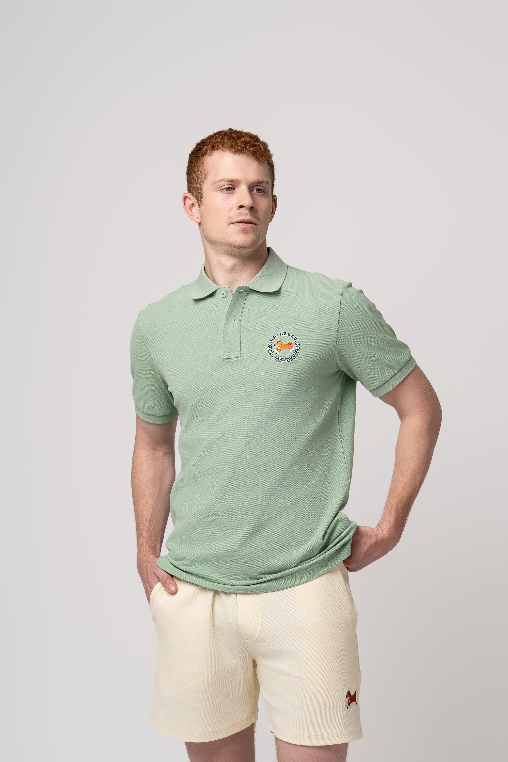 Club Shiba Embroidered Polo Shirt - Olive Green
