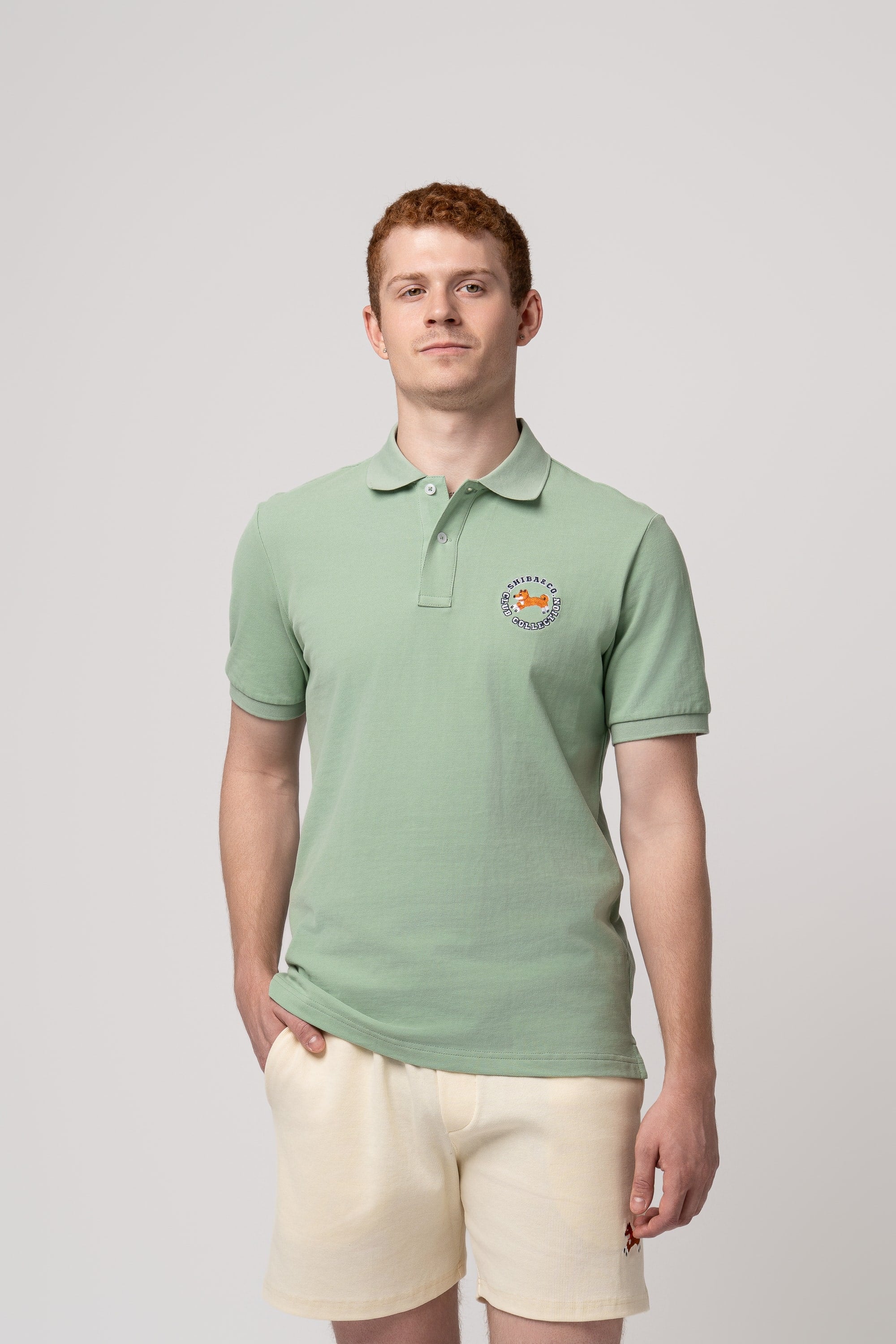 Club Shiba Embroidered Polo Shirt - Olive Green
