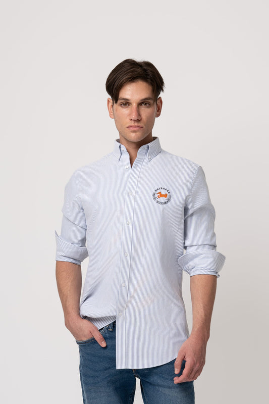 Club Shiba Embroidered Oxford Shirt - Blue Striped