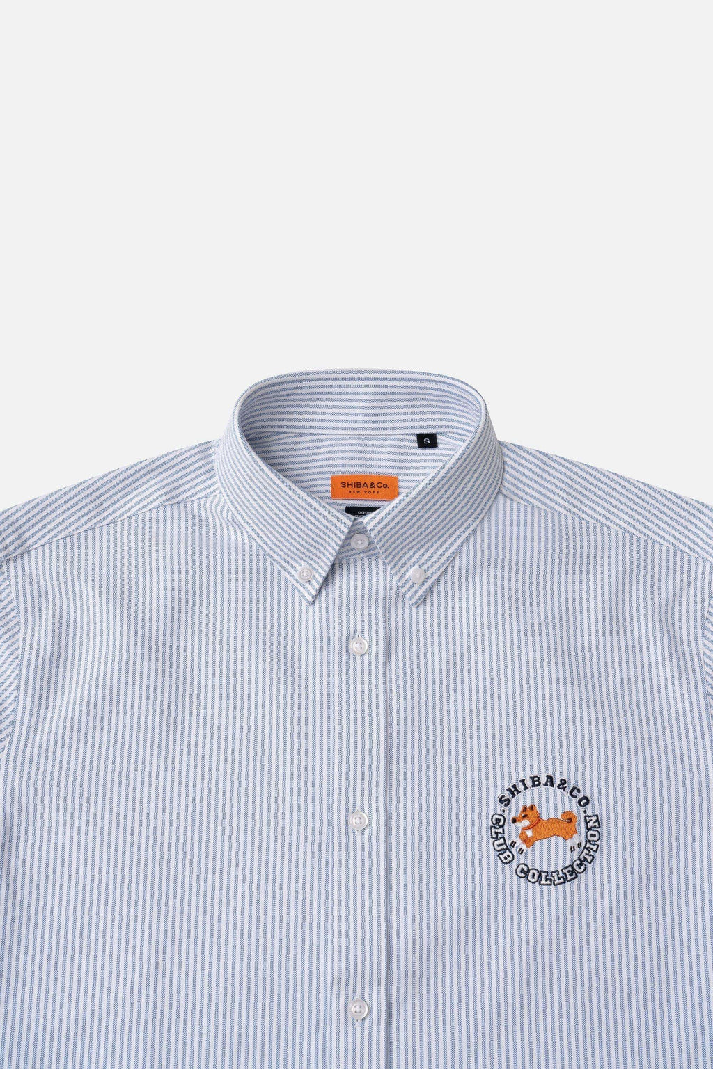 Club Shiba Embroidered Oxford Shirt - Blue Striped