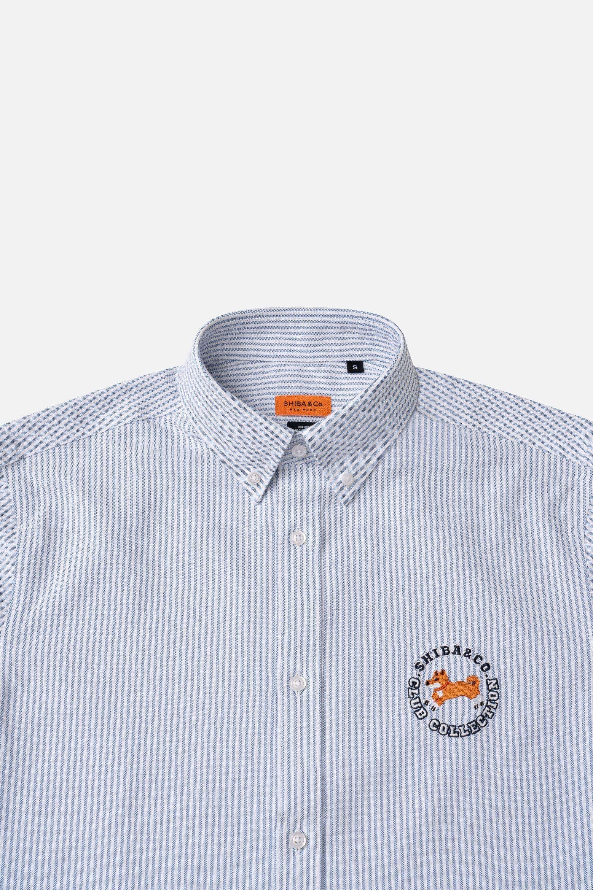 Club Shiba Embroidered Oxford Shirt - Blue Striped