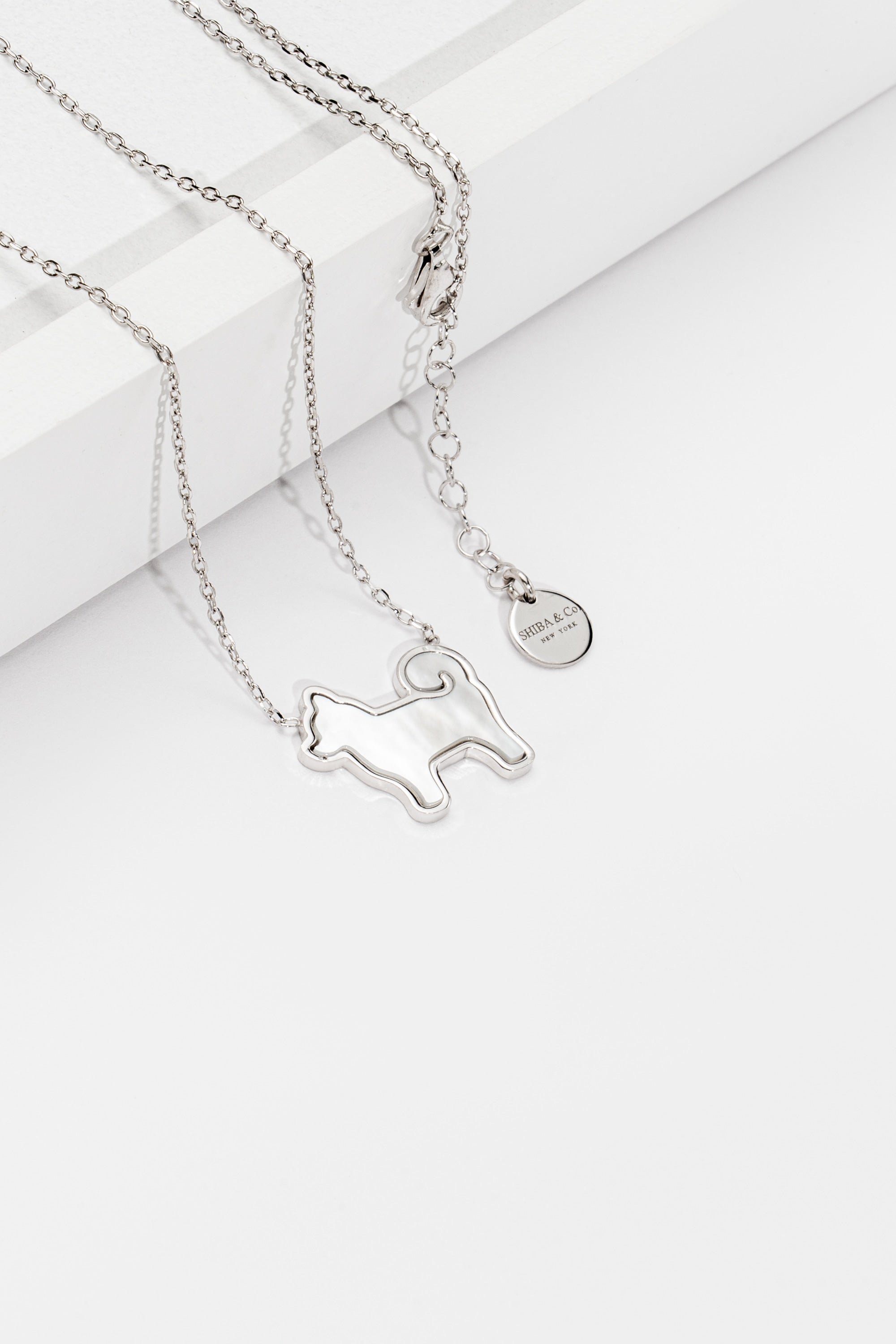 Shiba Inu Dog Pendant - 925 Sterling Silver - Mother Of Pearl
