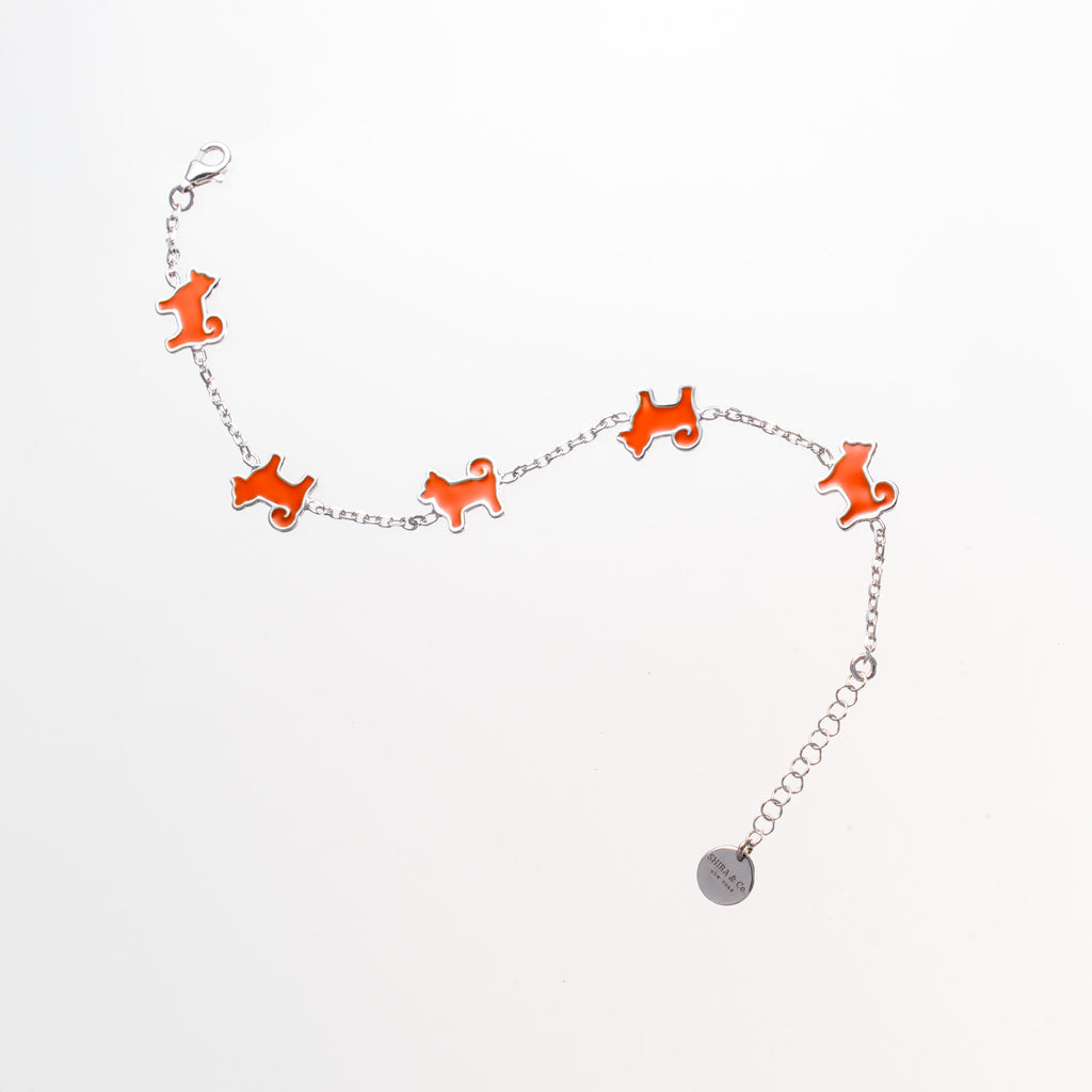 Shiba Inu Dog Bracelet – 925 Sterling Silver, Iconic Orange