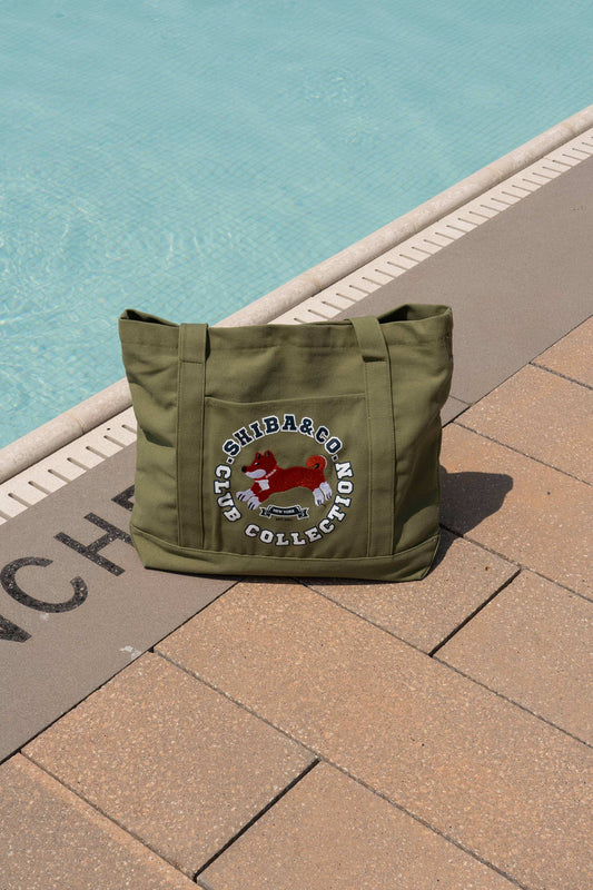 Club Shiba Embroidered Large Tote – Meadow Khaki