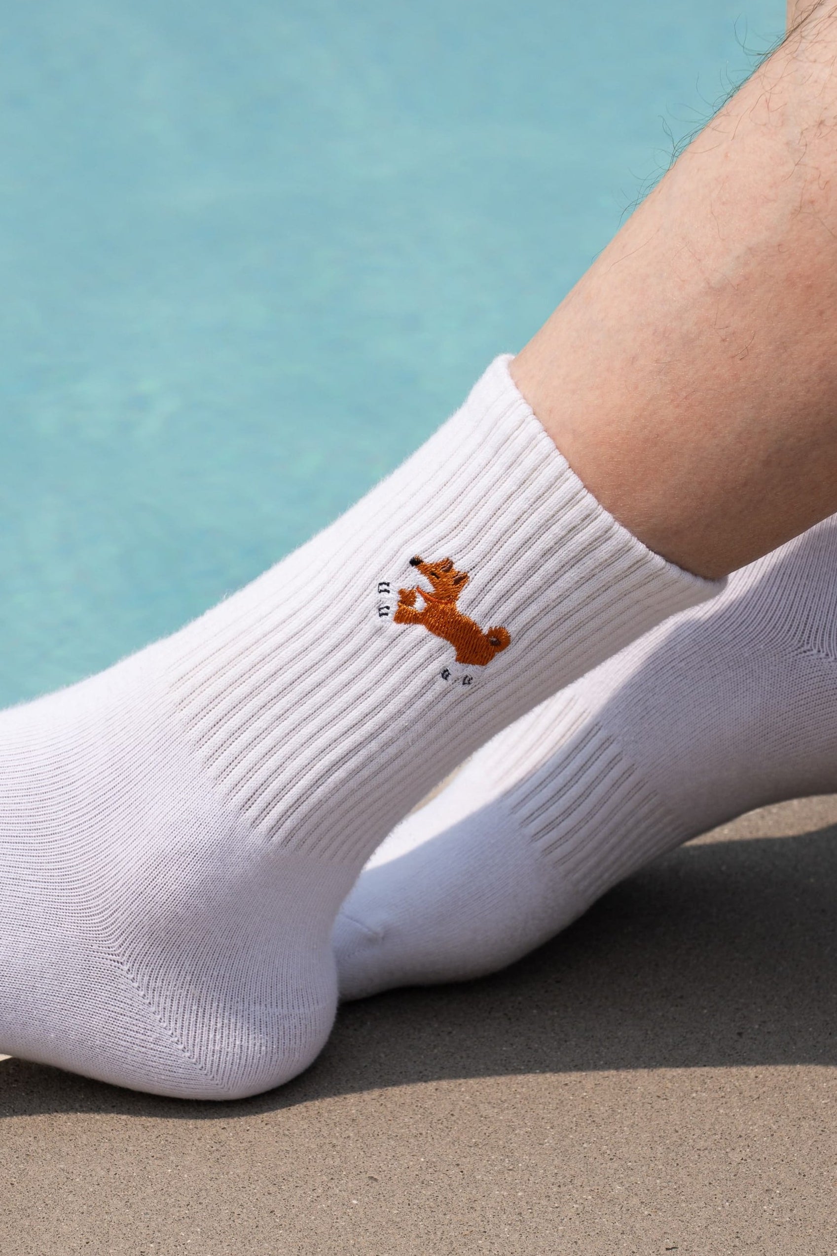 Club Shiba Embroidered Crew Sock – White