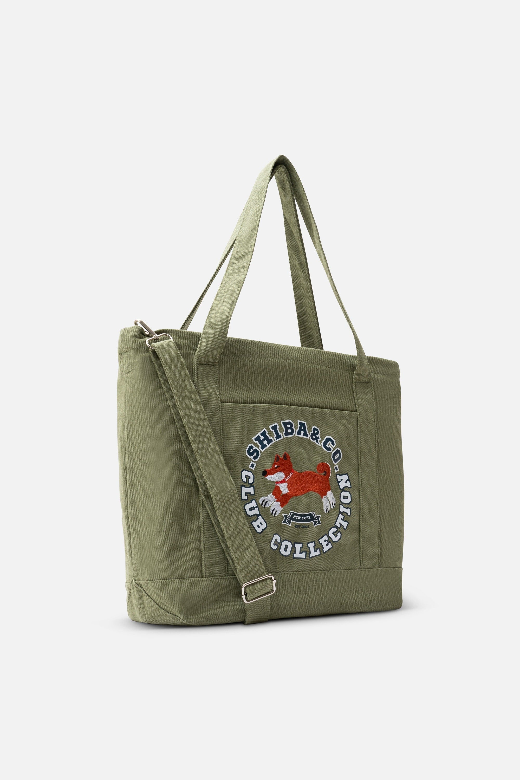 Club Shiba Embroidered Large Tote – Meadow Khaki