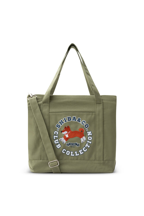 Club Shiba Embroidered Large Tote – Meadow Khaki