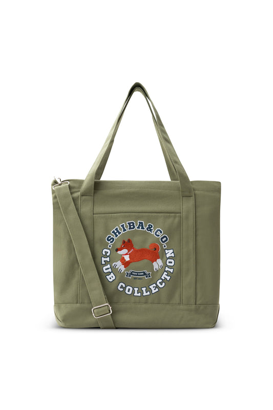 Club Shiba Embroidered Large Tote – Meadow Khaki