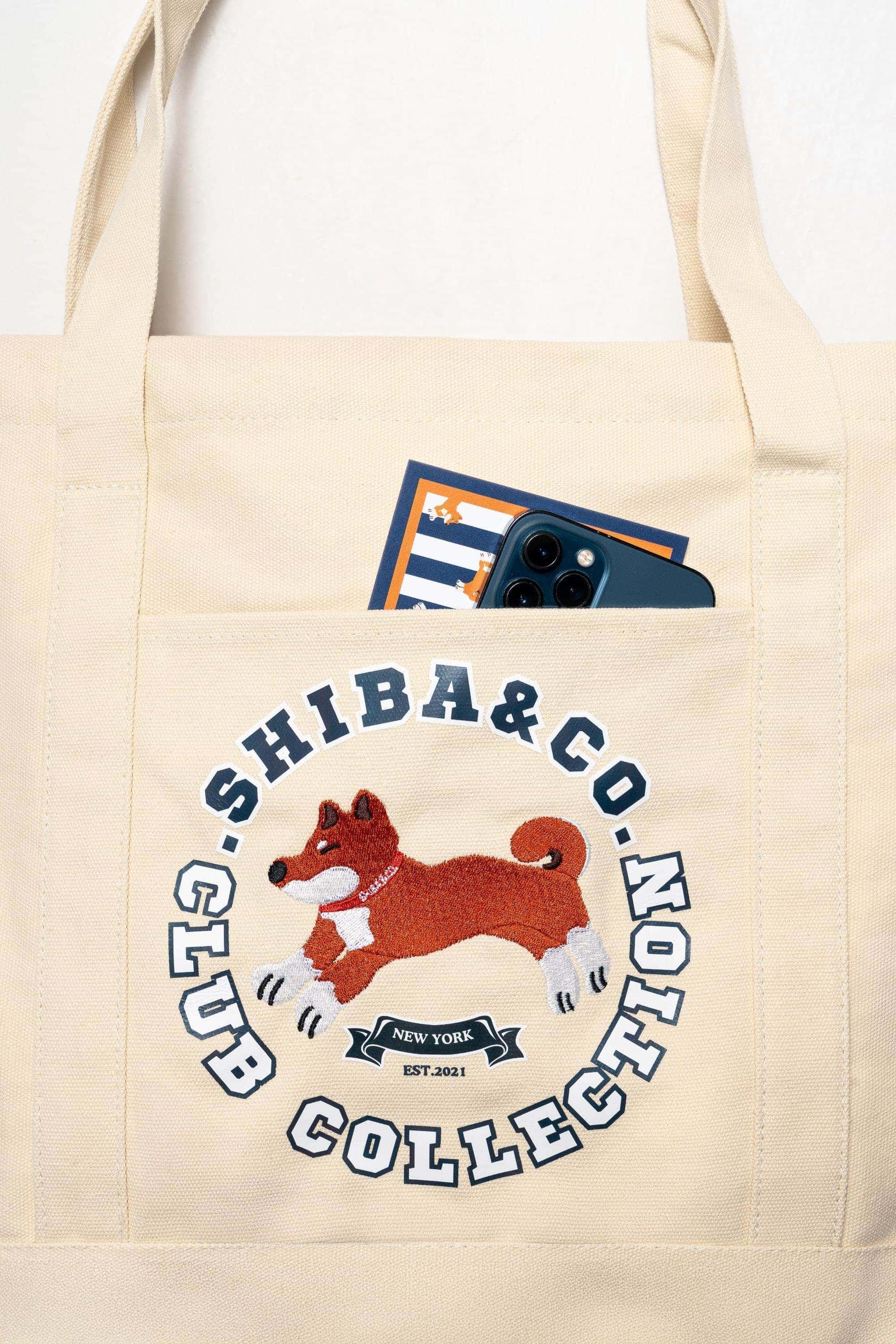 Club Shiba Embroidered Large Tote – Sandshell Beige
