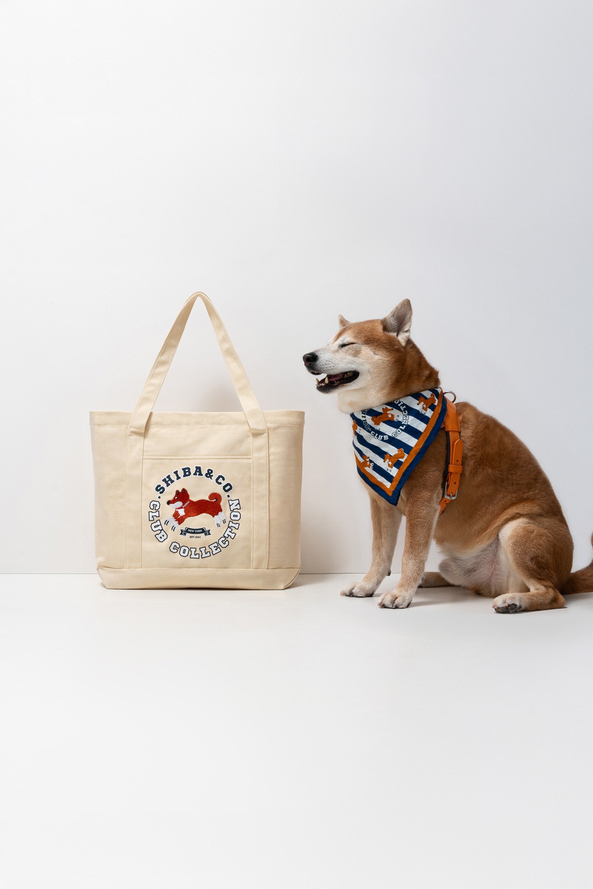 Club Shiba Embroidered Large Tote – Sandshell Beige