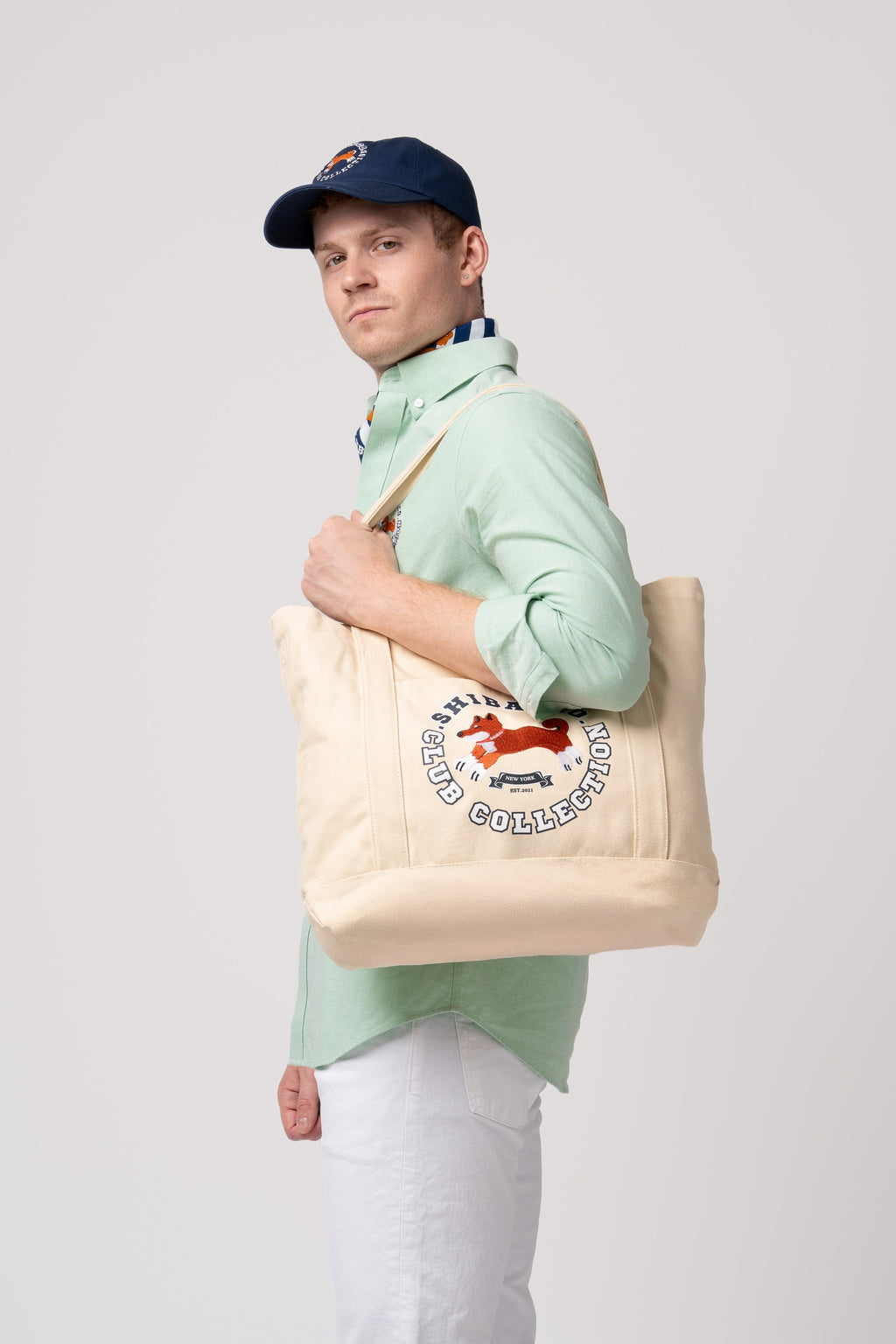 Club Shiba Embroidered Large Tote – Sandshell Beige