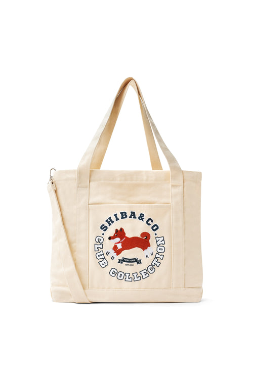 Club Shiba Embroidered Large Tote – Sandshell Beige