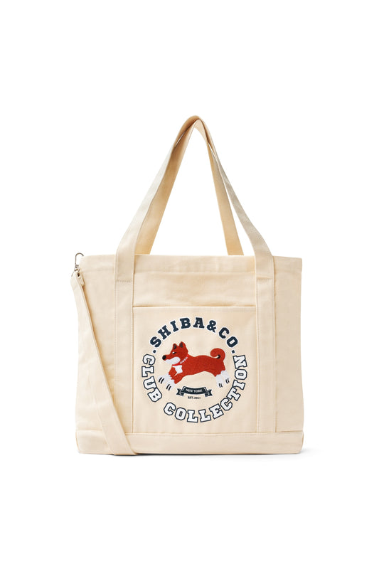 Club Shiba Embroidered Large Tote – Sandshell Beige