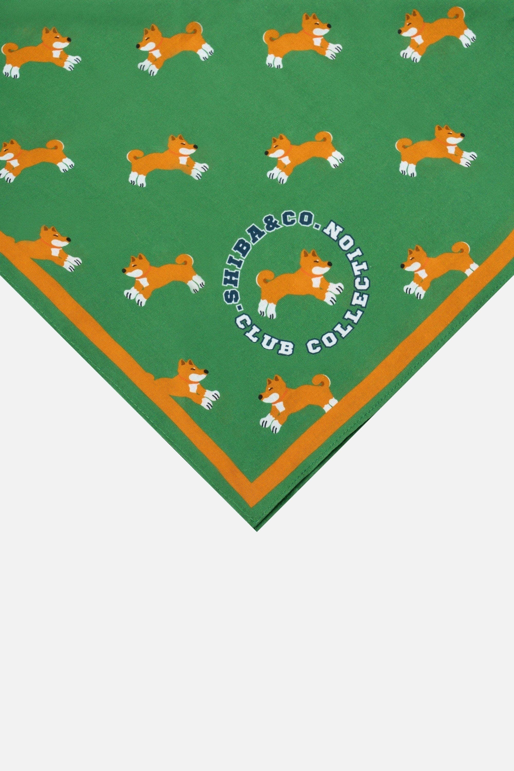 Sheep Meadow Dog Bandana - Green Meadow with Shiba Inu Print