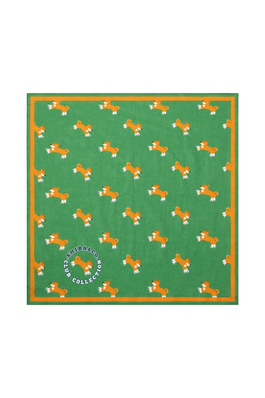 Sheep Meadow Dog Bandana - Green Meadow with Shiba Inu Print