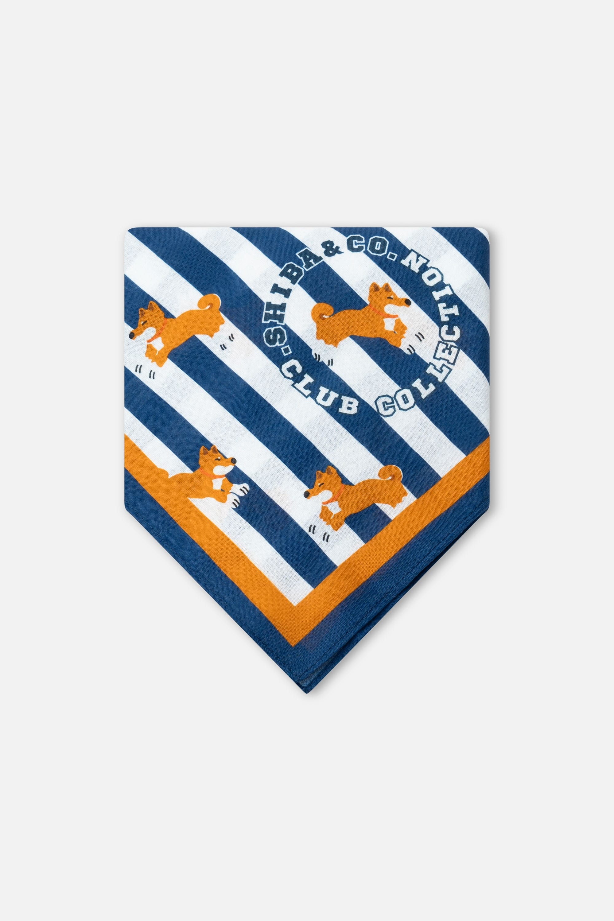 The Hamptons Dog Bandana - Blue Cabana Striped With Shiba Inu Print