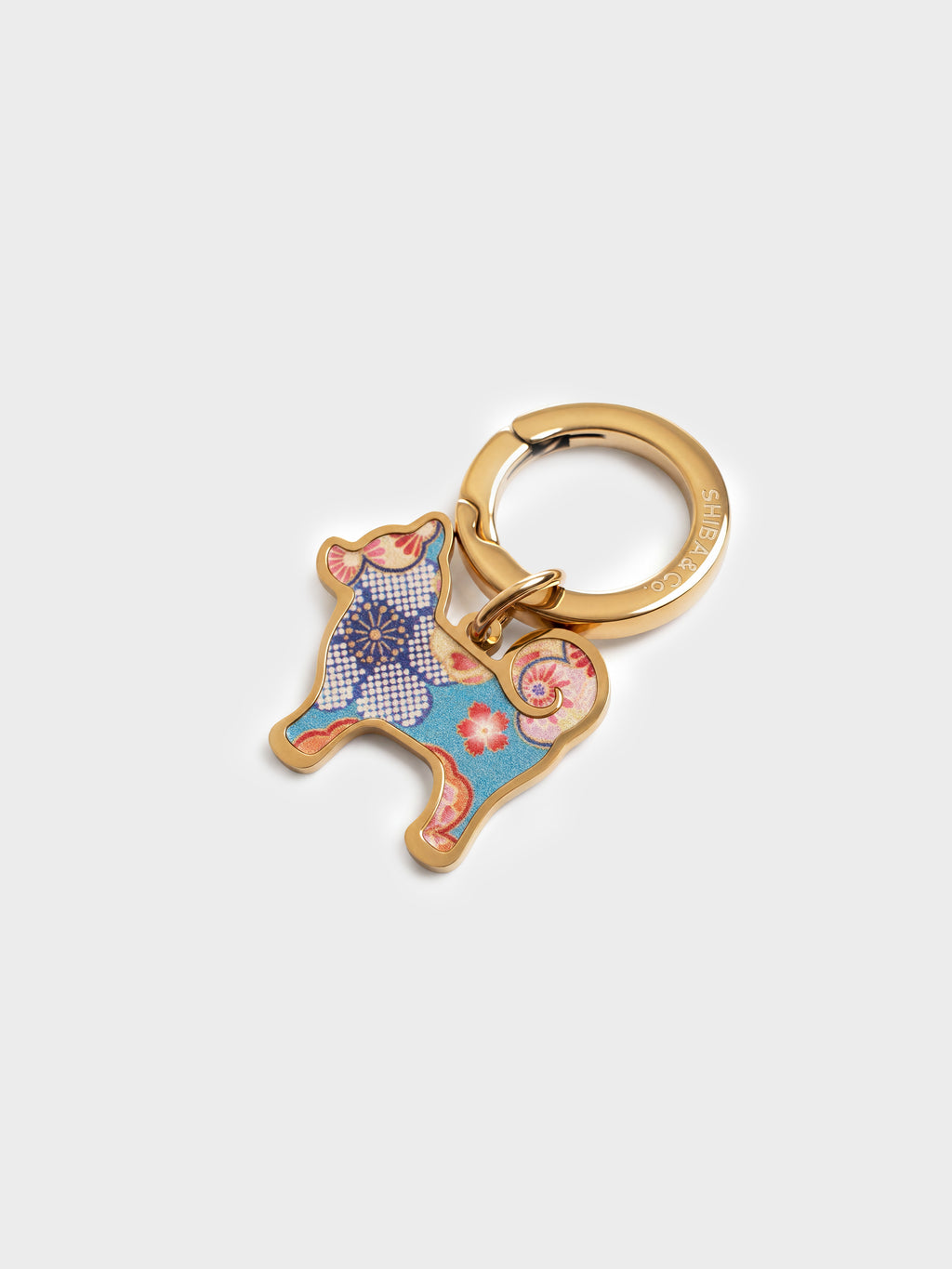 18K Gold Plated “My Precious” Shiba Inu Silhouette Dog Tag – Sakura Limited Edition - Teal Floral Pattern