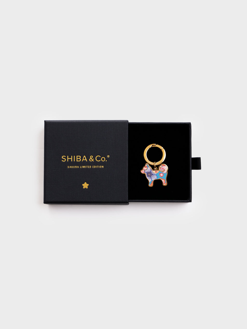 18K Gold Plated “My Precious” Shiba Inu Silhouette Dog Tag – Sakura Limited Edition - Teal Floral Pattern
