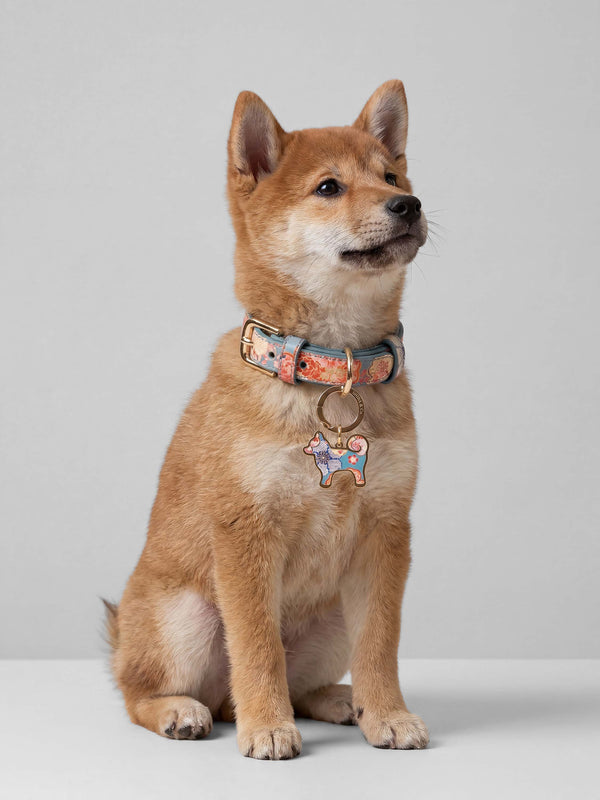 18K Gold Plated “My Precious” Shiba Inu Silhouette Dog Tag – Sakura Limited Edition - Teal Floral Pattern