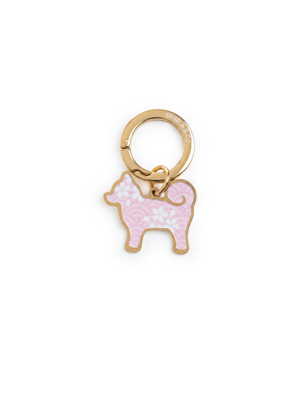 18K Gold Plated “My Precious” Shiba Inu Silhouette Dog Tag - Sakura Limited Edition - Pink Seigaiha Pattern