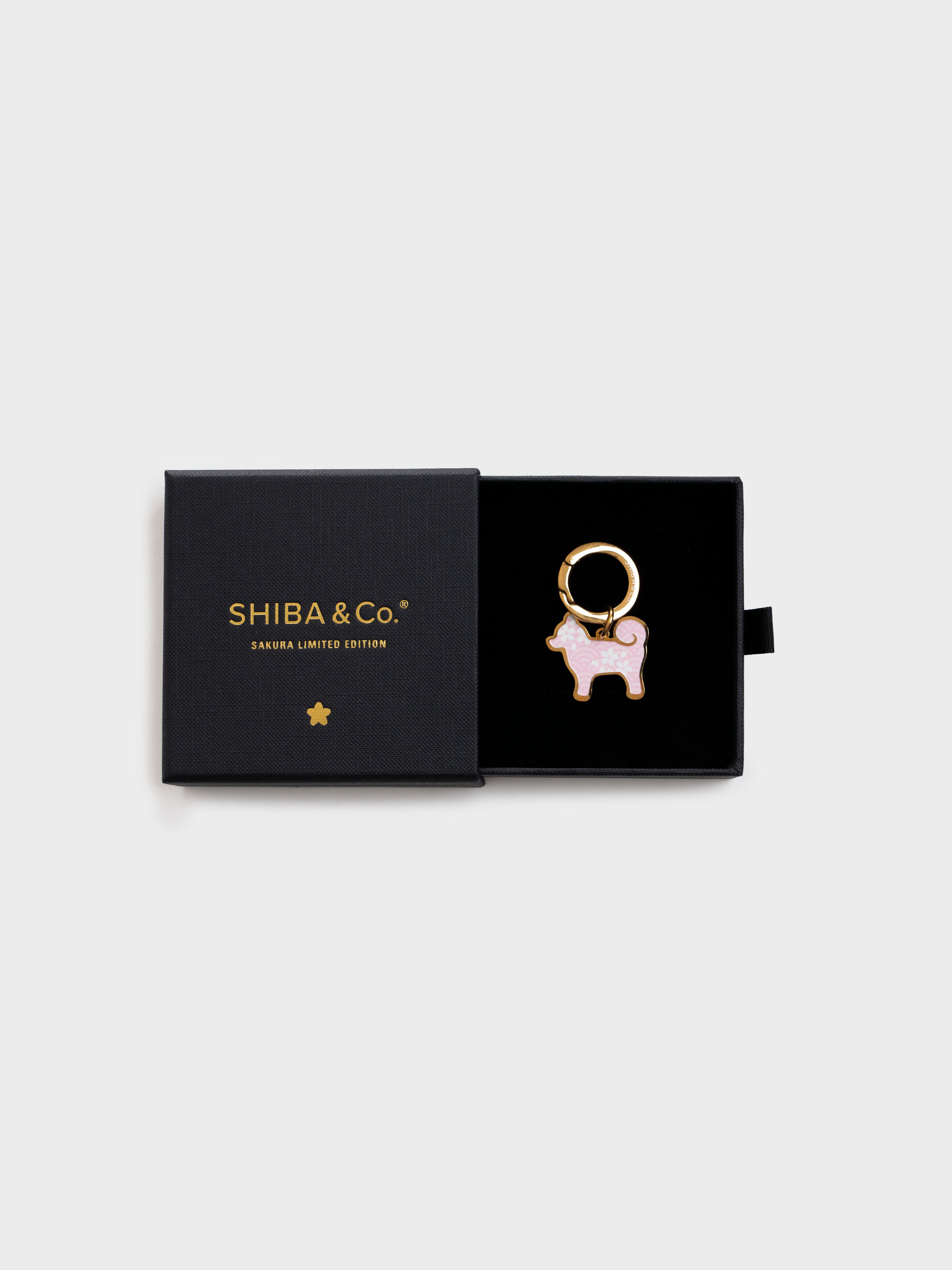 18K Gold Plated “My Precious” Shiba Inu Silhouette Dog Tag - Sakura Limited Edition - Pink Seigaiha Pattern