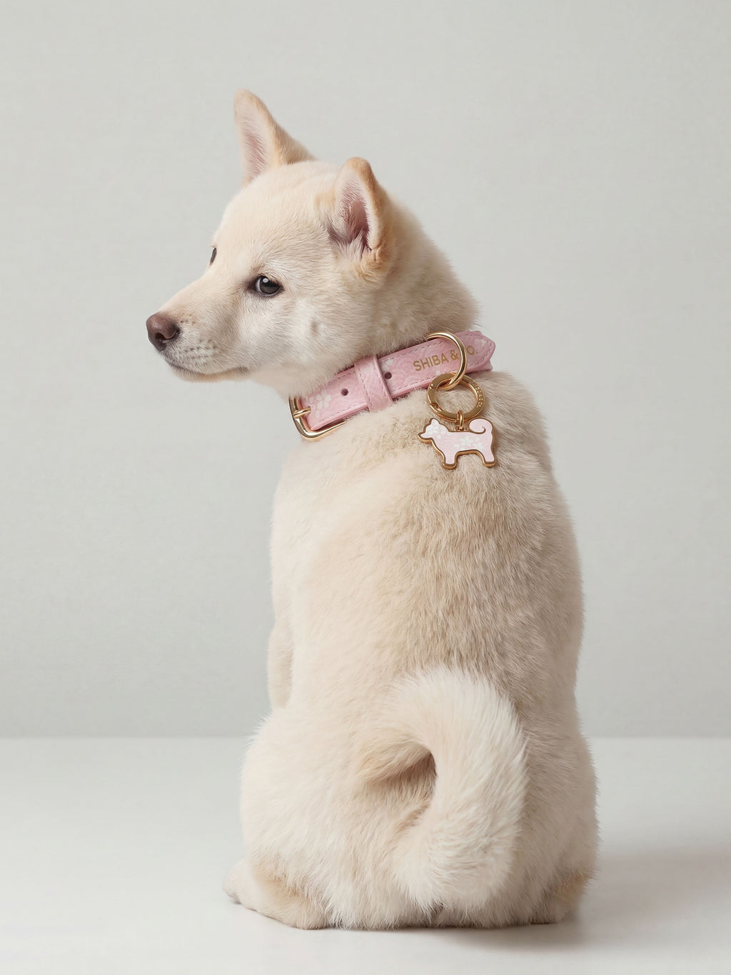 18K Gold Plated “My Precious” Shiba Inu Silhouette Dog Tag - Sakura Limited Edition - Pink Seigaiha Pattern