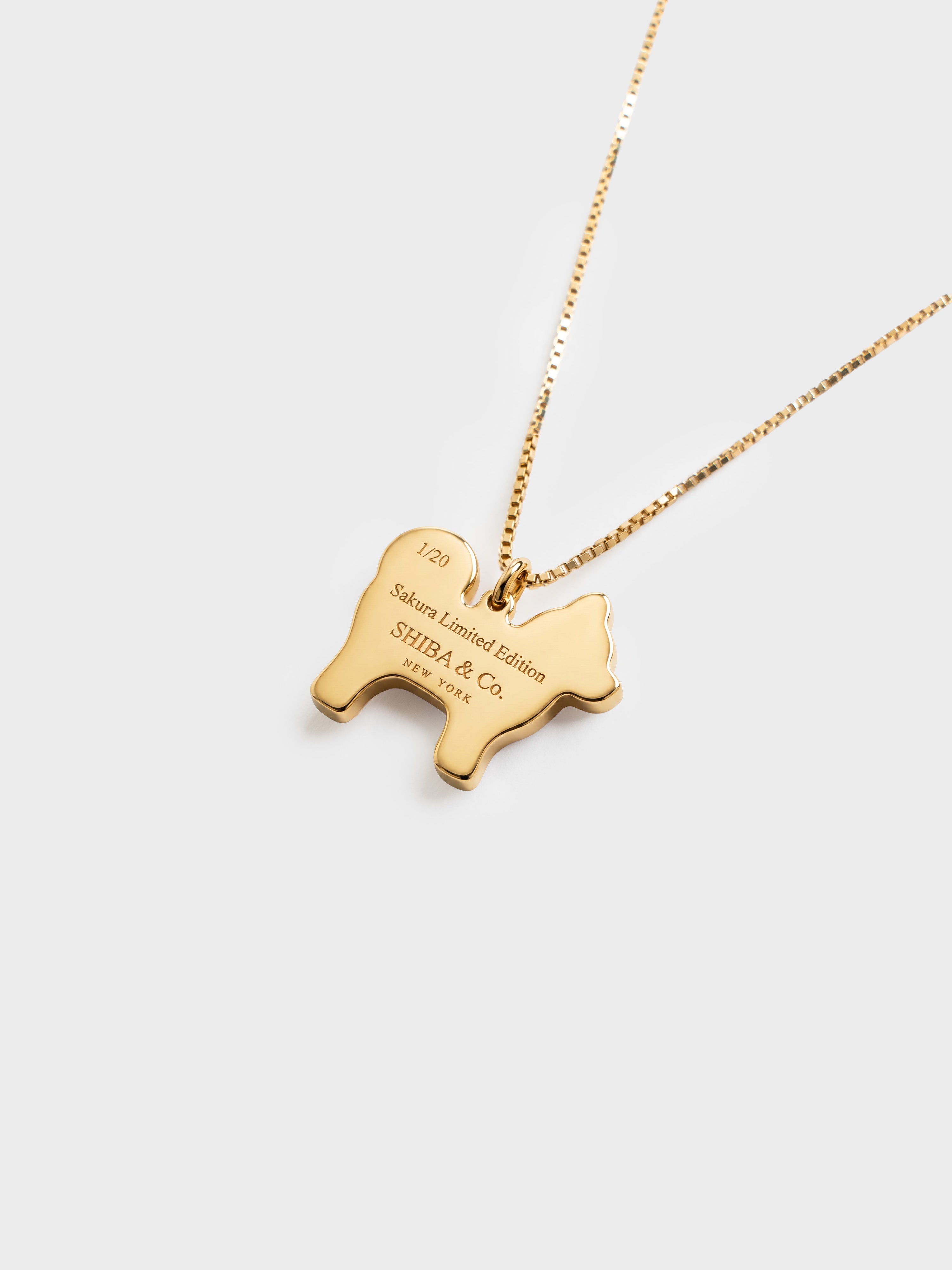 24K Gold Plated Shiba Inu Dog Pendant - Sakura Limited Edition - Teal Floral