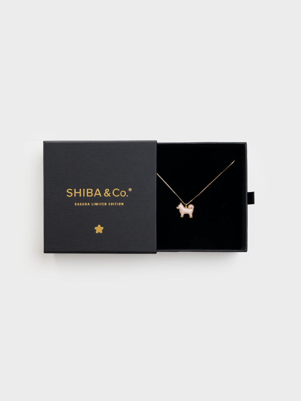 24K Gold Plated Shiba Inu Dog Pendant - Sakura Limited Edition - Pink Seigaiha