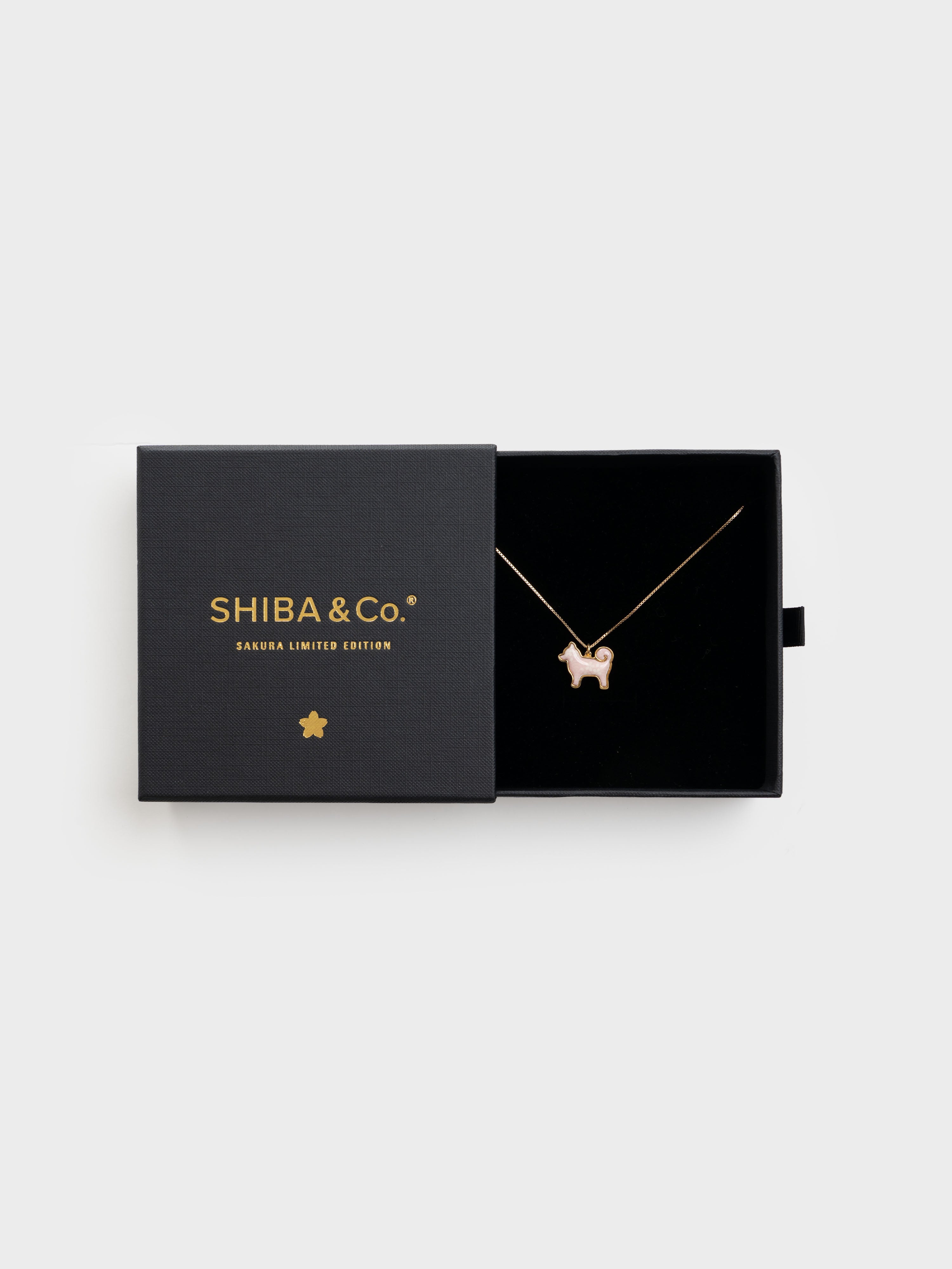 24K Gold Plated Shiba Inu Dog Pendant - Sakura Limited Edition - Pink Seigaiha