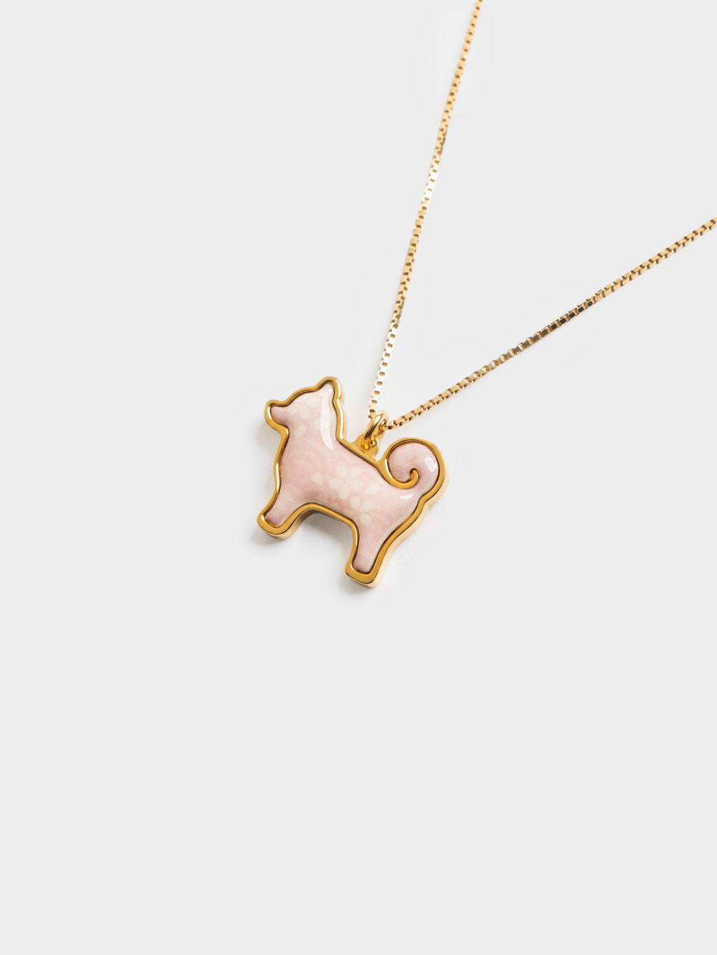 24K Gold Plated Shiba Inu Dog Pendant - Sakura Limited Edition - Pink Seigaiha