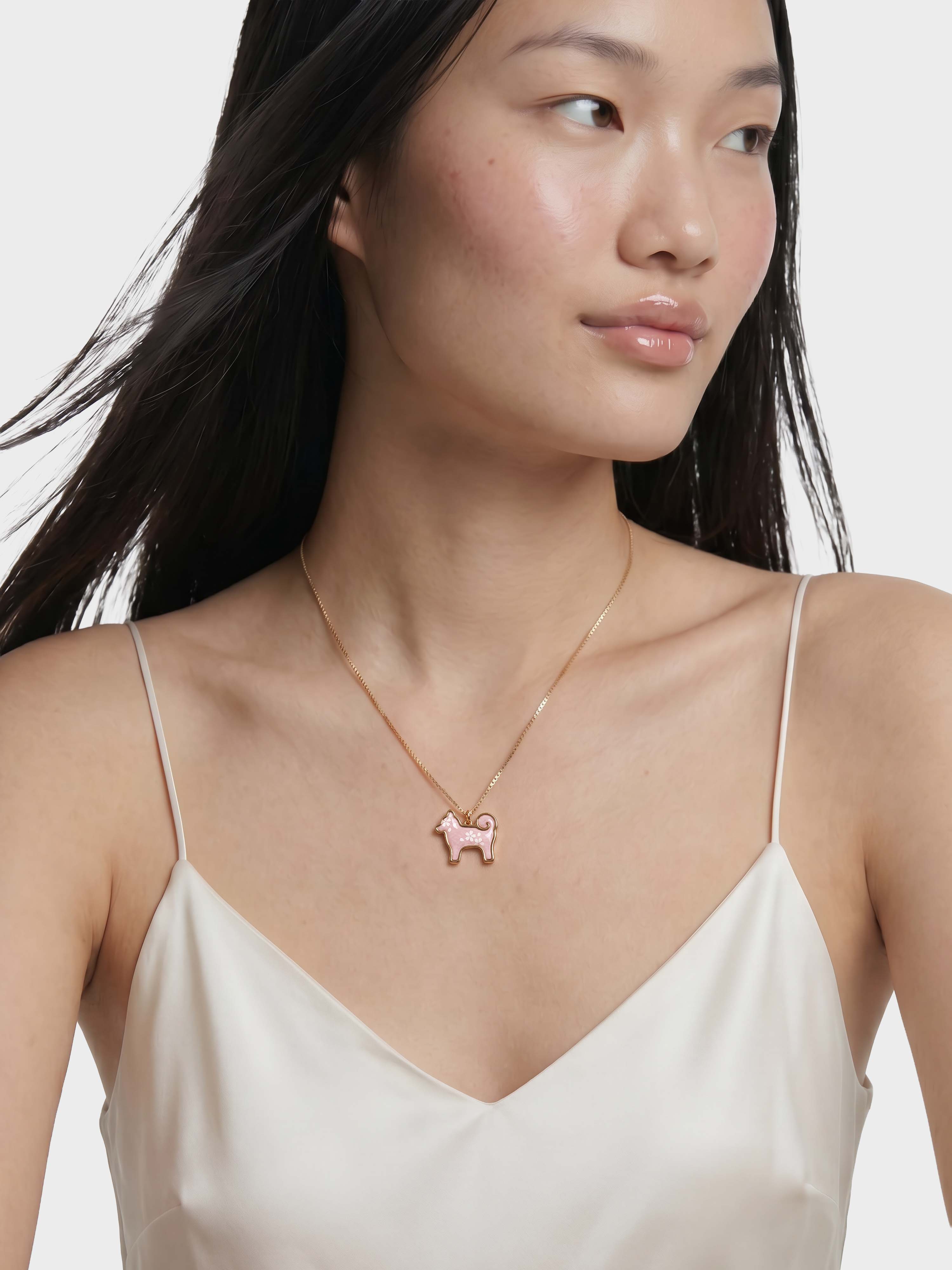 24K Gold Plated Shiba Inu Dog Pendant - Sakura Limited Edition - Pink Seigaiha