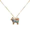 24K Gold Plated Shiba Inu Dog Pendant - Sakura Limited Edition - Teal Floral