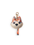Sakura Shiba Inu Face Bag Charm In Italian Leather - Teal Floral