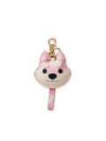 Sakura Shiba Inu Face Bag Charm In Italian Leather - Pink Seigaiha